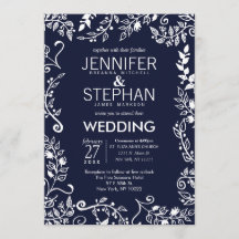 Elegante boda floral azul y blanca de la marina