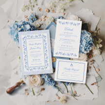 Elegante boda floral azul y blanco