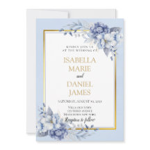 Elegante Boda Floral Azul y Dorado