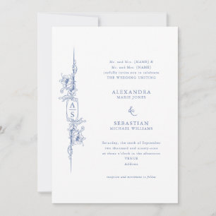 Invitación Elegante Boda floral barroco azul francés