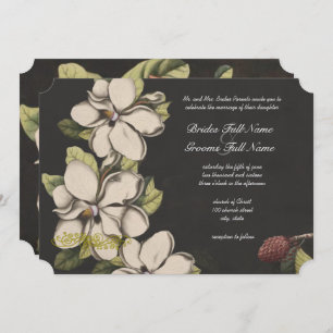 Invitación Elegante Boda Floral Black Copper Magnolia