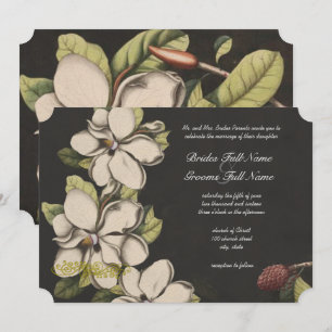 Invitación Elegante Boda Floral Black Copper Magnolia