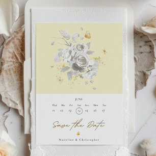 Invitación Elegante boda floral blanca amarilla salva la fech