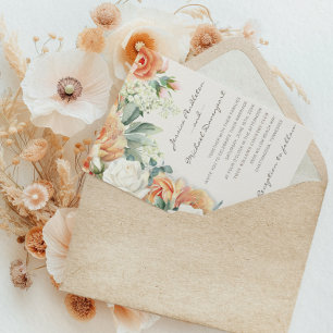 Invitación Elegante boda floral blanca de melocotón eucalipto