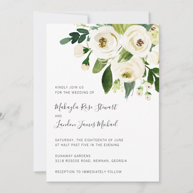 Invitación Elegante Boda floral blanca de vegetación (Anverso)