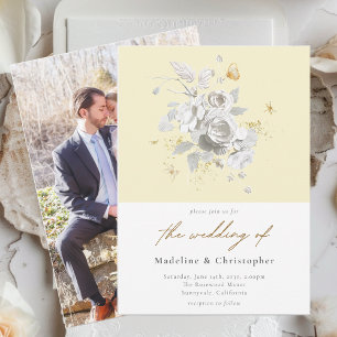 Invitación Elegante Boda floral blanco amarillo