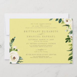 Invitación Elegante Boda Floral Blanco Amarillo Mantecoso
