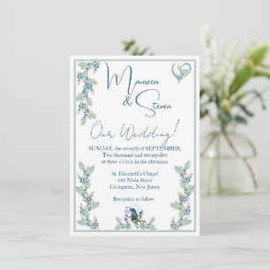 Invitación Elegante Boda floral blanco, azul y verde