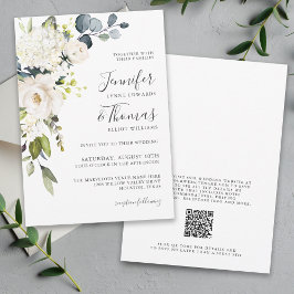 Invitación Elegante Boda floral blanco con código QR