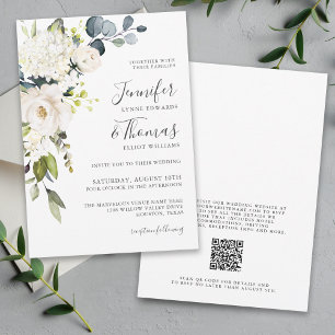 Invitación Elegante Boda floral blanco con código QR