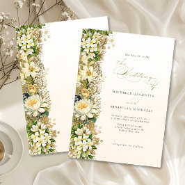 Invitación Elegante Boda floral blanco dorado