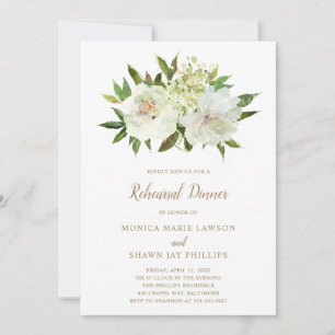 Invitación Elegante Boda floral blanco dorado para la cena