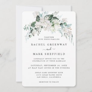 Invitación Elegante Boda Floral Blanco Dusty Blue Greenery