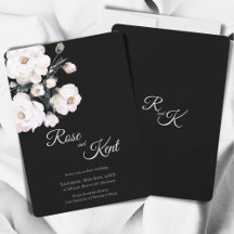Elegante Boda floral blanco negro Minimalista