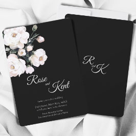 Invitación Elegante Boda floral blanco negro Minimalista
