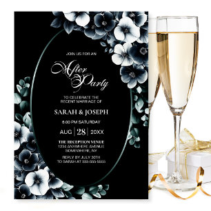 Invitación Elegante Boda floral blanco negro tras Fiesta