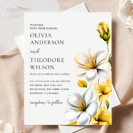 Invitación Elegante Boda floral blanco y amarillo
