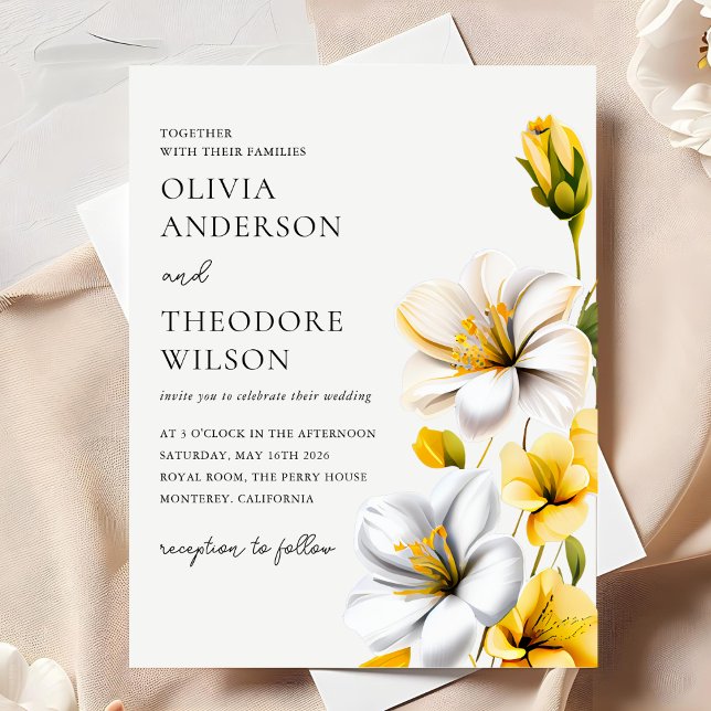 Invitación Elegante Boda floral blanco y amarillo (Subido por el creador)