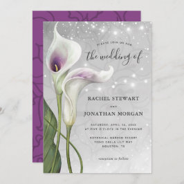 Invitación Elegante Boda Floral Blanco y Morado Calla Lily
