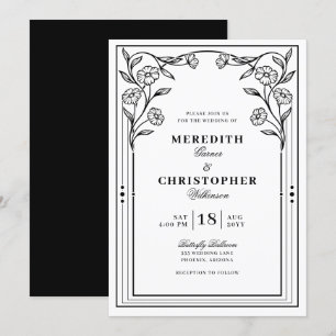 Invitación Elegante Boda floral blanco y negro