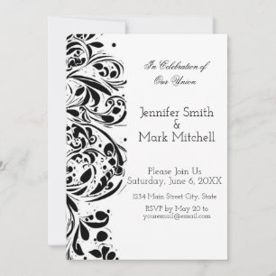 Invitación Elegante Boda floral blanco y negro