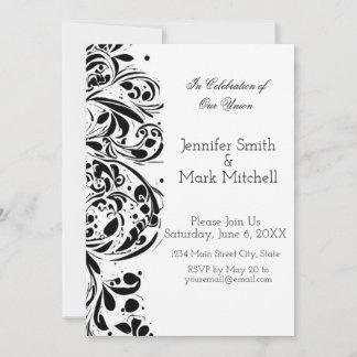 Invitación Elegante Boda floral blanco y negro
