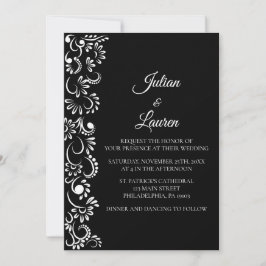 Invitación Elegante boda floral blanco y negro