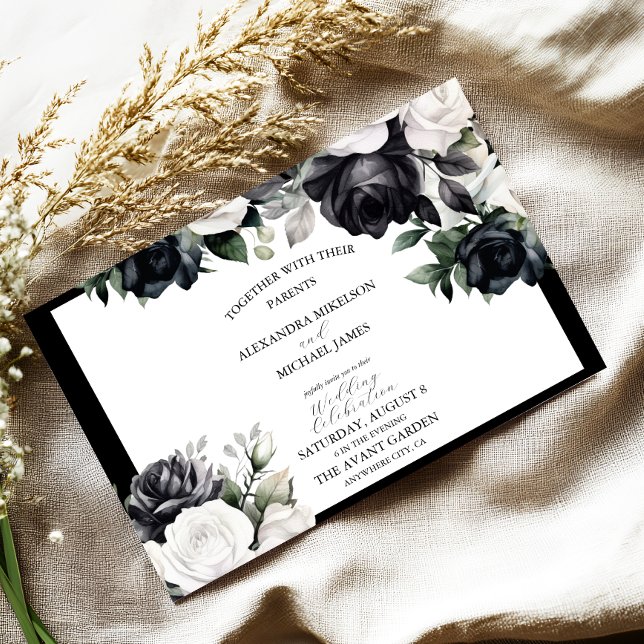 Invitación Elegante Boda floral blanco y negro (Subido por el creador)