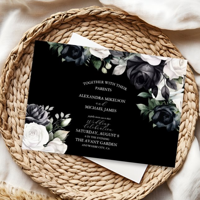 Invitación Elegante Boda floral blanco y negro (Subido por el creador)