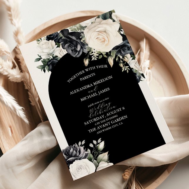 Invitación Elegante Boda floral blanco y negro (Subido por el creador)