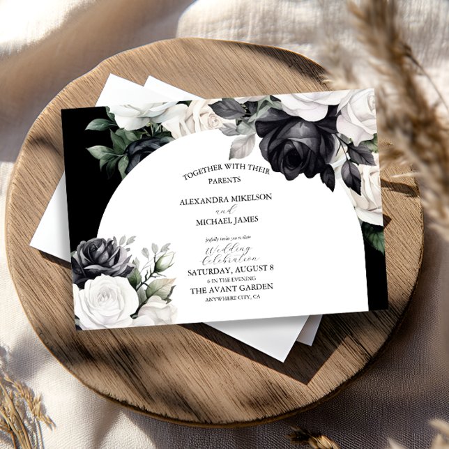 Invitación Elegante Boda floral blanco y negro (Subido por el creador)