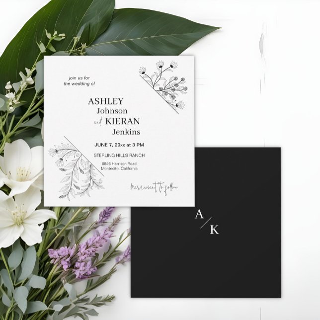 Invitación Elegante Boda floral blanco y negro (Subido por el creador)