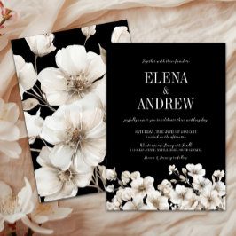 Invitación Elegante Boda floral blanco y negro