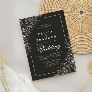 Invitación Elegante Boda floral blanco y negro