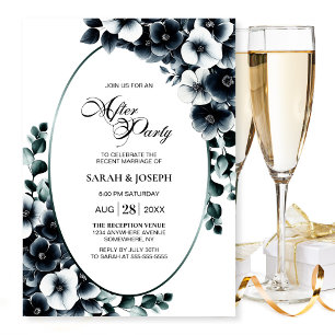 Invitación Elegante Boda floral blanco y negro tras Fiesta