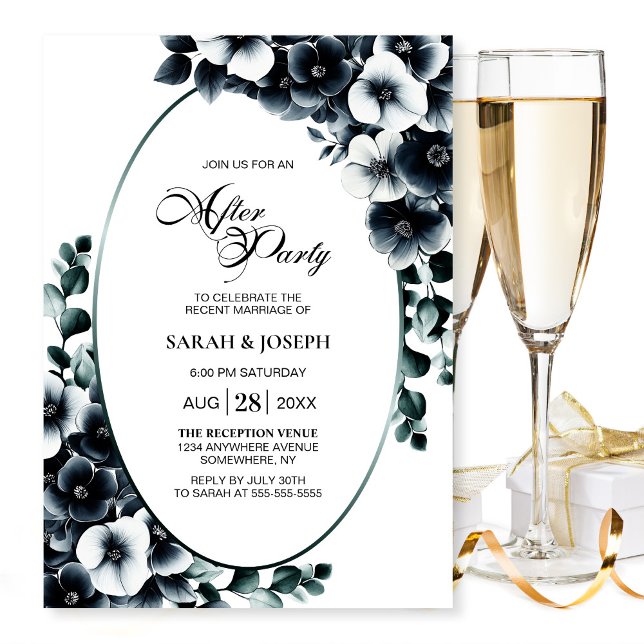 Invitación Elegante Boda floral blanco y negro tras Fiesta (Subido por el creador)