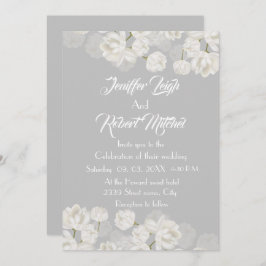 Invitación Elegante boda floral blanco y plateado
