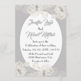 Invitación Elegante boda floral blanco y plateado