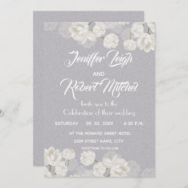Invitación Elegante boda floral blanco y plateado