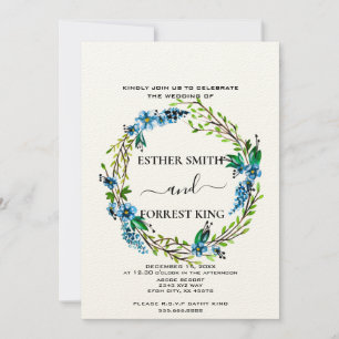 Invitación Elegante Boda floral Blue Flowers Purple Berries