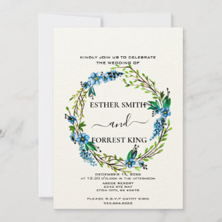 Invitación Elegante Boda floral Blue Flowers Purple Berries