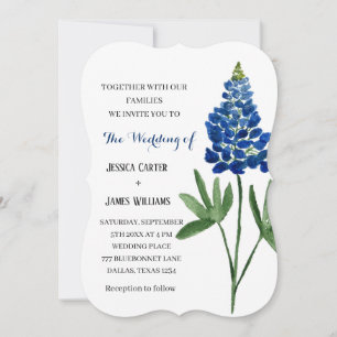 Invitación Elegante Boda Floral Bluebonnet Texas Watercolor