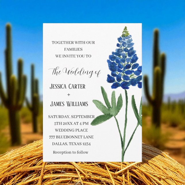 Invitación Elegante Boda Floral Bluebonnet Texas Watercolor (Subido por el creador)