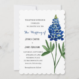 Invitación Elegante Boda Floral Bluebonnet Texas Watercolor