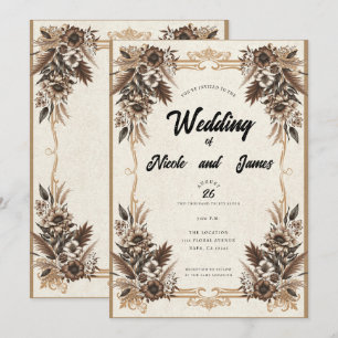 Invitación Elegante Boda Floral Bohemio Vintage 