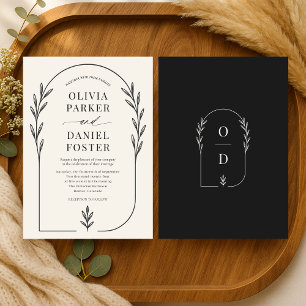 Invitación Elegante boda floral boho de marfil negro