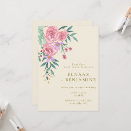 Invitación Elegante Boda floral Boho Rubor color agua rosa
