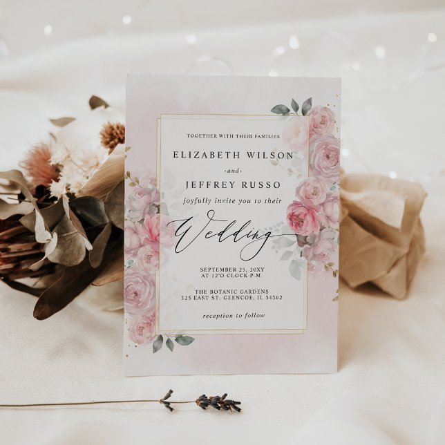 Invitación Elegante Boda floral Boho Spring Rubor Gold (Elegant Boho Spring Blush Gold Floral Wedding Invitation)