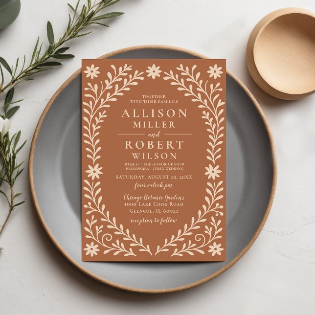 Invitación Elegante Boda Floral Boho Terracotta (Elegant Boho Terracotta Floral Wedding Invitation)