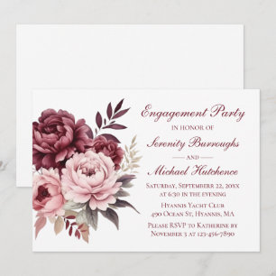 Invitación Elegante Boda floral borgoña